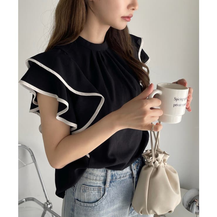 【FLICKA】パイピングフリル袖ブラウス FLICKA]パイピングフリル袖ブラウス | KOBUNSHA SELECT SHOP