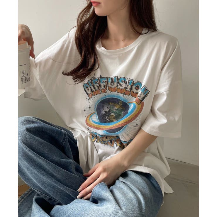 パウダー加工 EARTH ロゴ ビッグ Tシャツ[品番：ORGW0008948]｜Ada 