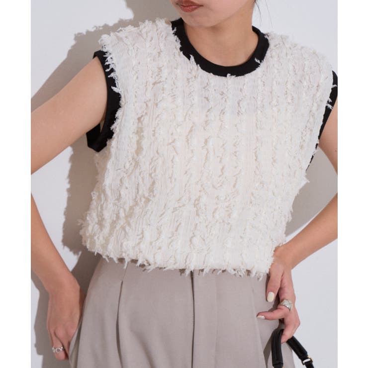 【Eclat one】フリンジ ジャガード カットソー ノースリーブ トップス[品番：ORGW0008965]｜Eclat  one（エクラワン）のレディースファッション通販｜SHOPLIST（ショップリスト）