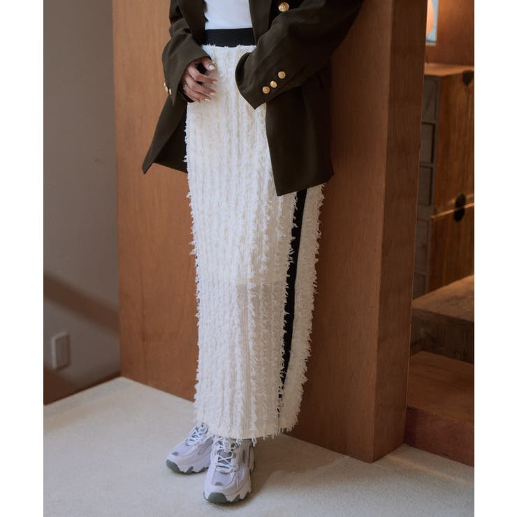 Eclat one】フリンジ ジャガード カットソー ナロー スカート