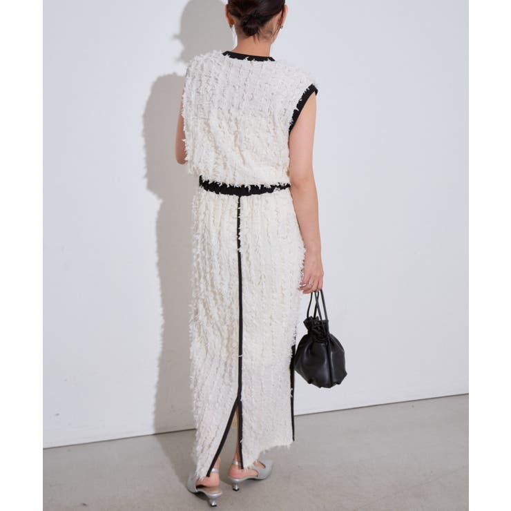 Eclat one】フリンジ ジャガード カットソー ナロー スカート