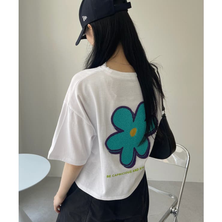 サガラ刺繍 クロップド フラワー Tシャツ[品番：ORGW0008925