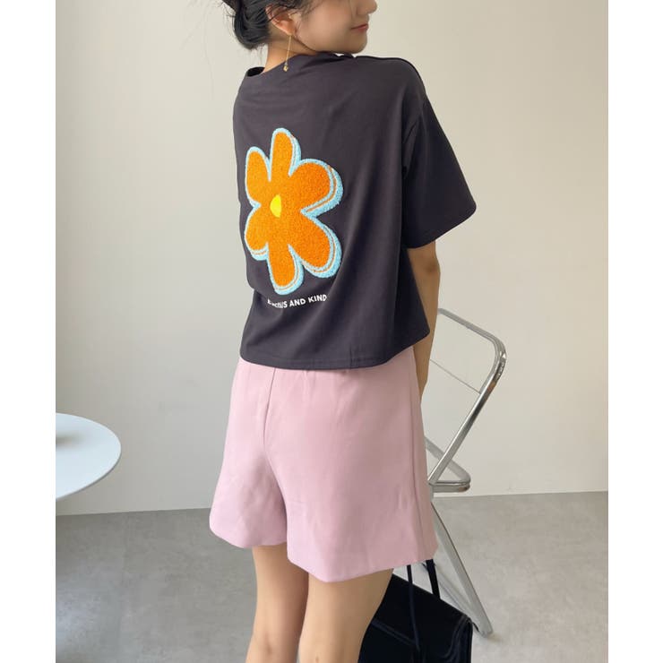 サガラ刺繍 クロップド フラワー Tシャツ[品番：ORGW0008925