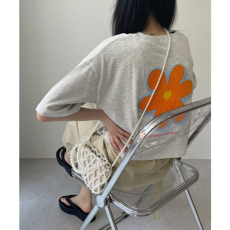 定番人気✨【イザベルマラン】 ロゴ刺繍36 バイカラー クロップド　カットオフ サガラ刺繍 クロップド フラワー Tシャツ[品番：ORGW0008925