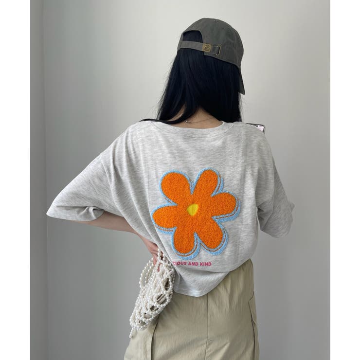 サガラ刺繍 クロップド フラワー Tシャツ[品番：ORGW0008925