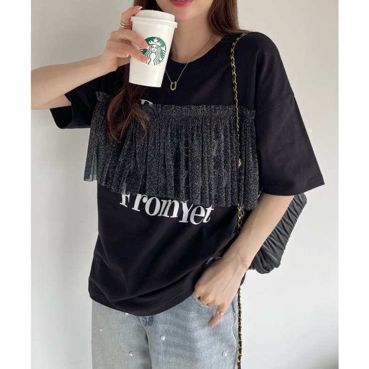 プリント チュール ドッキング Tシャツ[品番：ORGW0008924]｜Ada