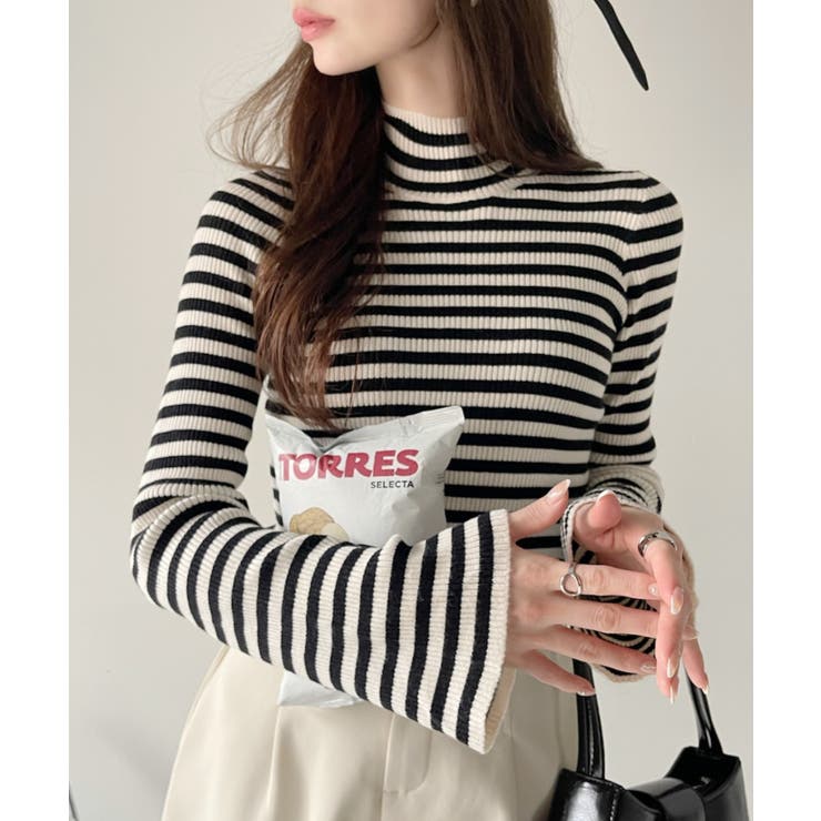 ぷちハイネック フレアスリーブ ニット ボーダー/無地 | Ada. | 詳細画像6 