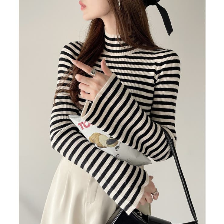 ぷちハイネック フレアスリーブ ニット ボーダー/無地 | Ada. | 詳細画像7 