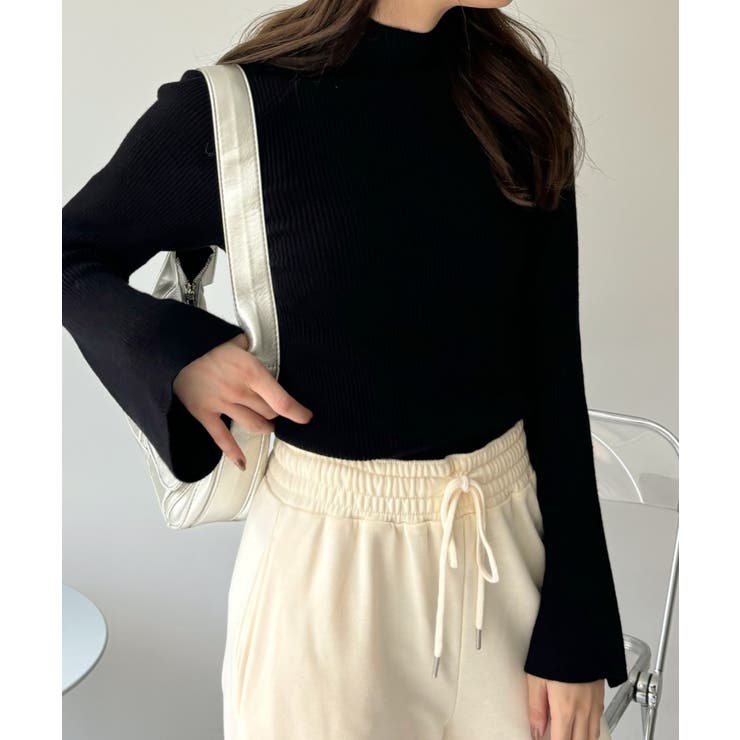 ADORE 定価3万 ベルスリーブ リブ ニット ハイネック 人気 完売 ハイネック ベルスリーブ ニット[品番：ORGW0008919]｜Ada.（エイダ