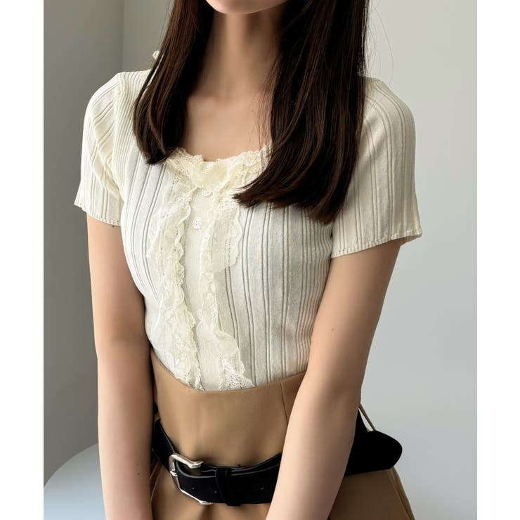 新品正規品  レース Tシャツ[品番 バレエコア ニット デザイン フリル トップス