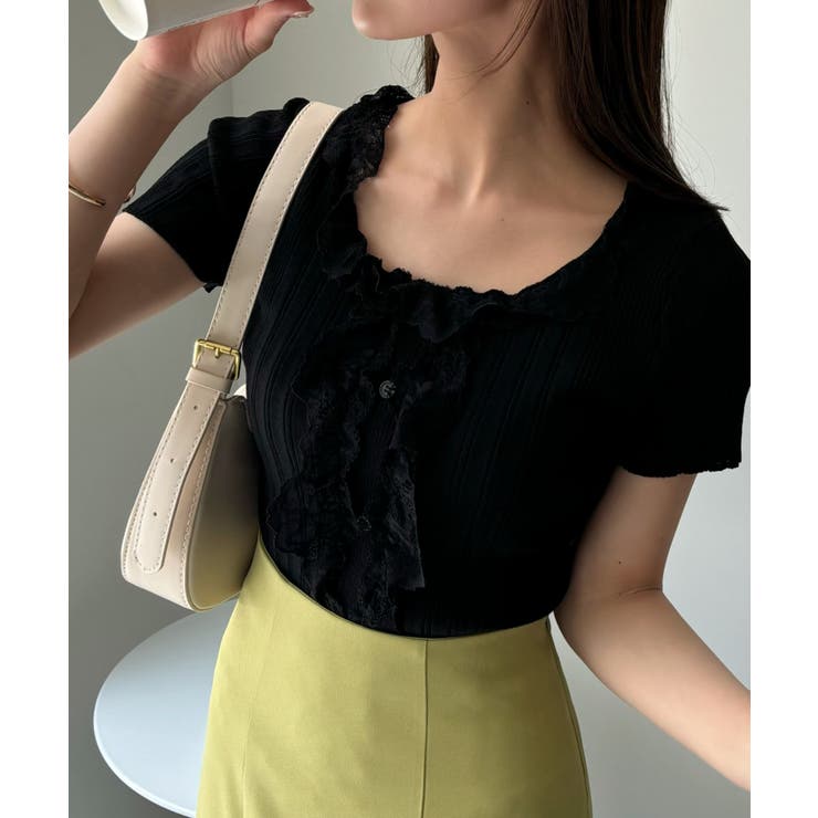 レース フリル デザイン ニット バレエコア Tシャツ[品番