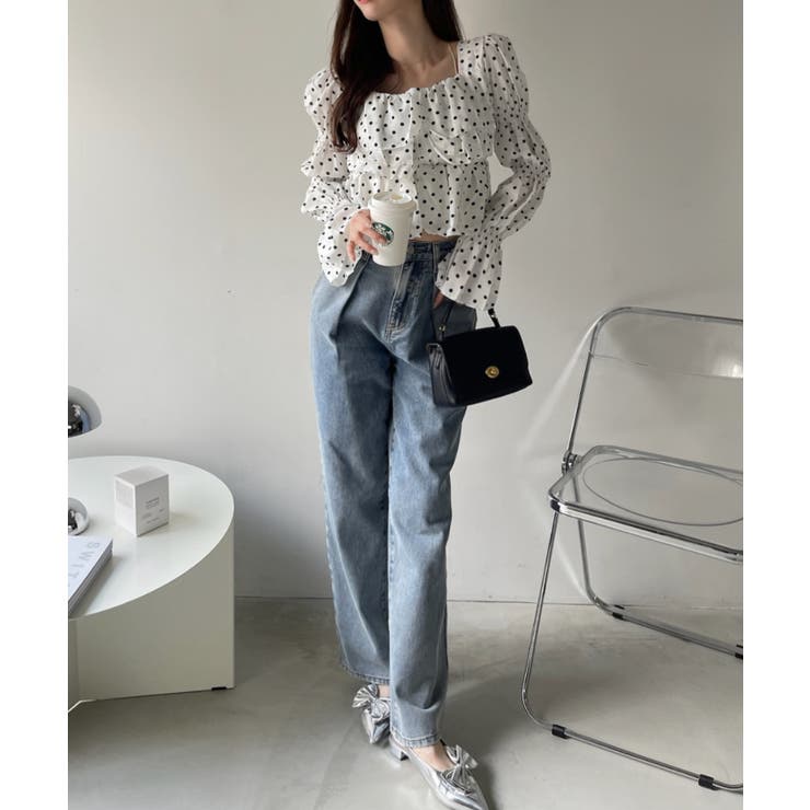 スクエアネック ドット クロップド マムルークスリーブ トップス | Ada. | 詳細画像2 