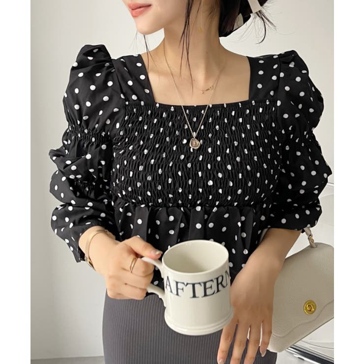 スクエアネック ドット クロップド マムルークスリーブ トップス | Ada. | 詳細画像9 