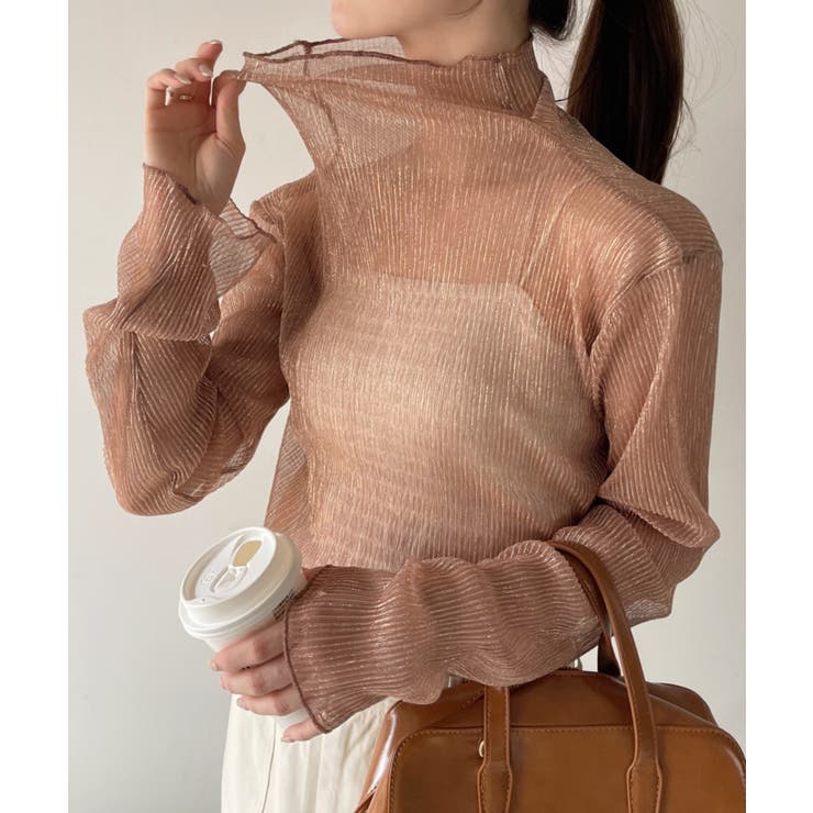 【Eclat one】ハイネック ラメ シアー プリーツ トップス | Eclat one | 詳細画像21 