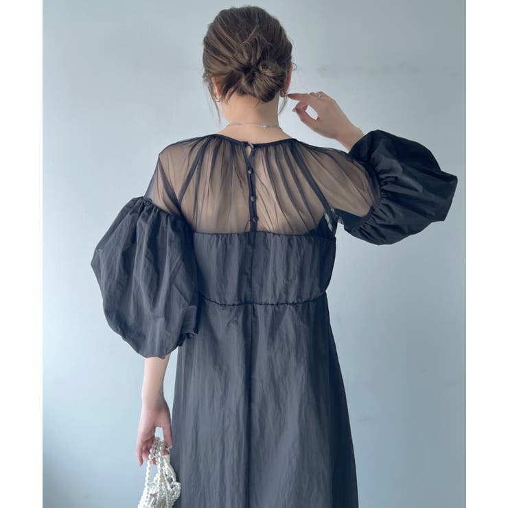 HYKE(ハイク)】 LINEN BALLOON SLEEVE MAXI DRESS｜パリゴ尾道店