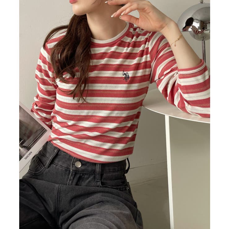 U.S. POLO ASSN. ラメ リブ ボーダー クルーネック Tシャツ | Ada. | 詳細画像16 