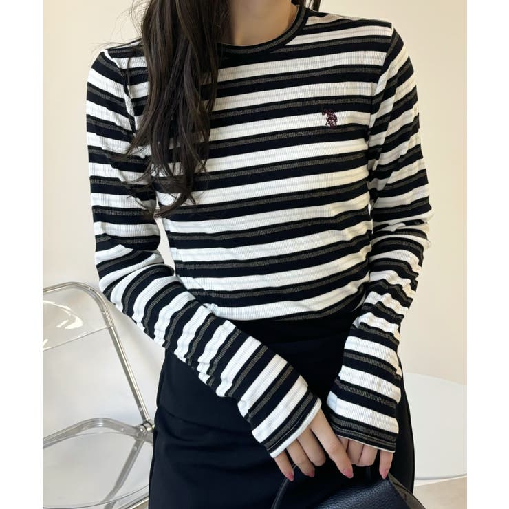 U.S. POLO ASSN. ラメ リブ ボーダー クルーネック Tシャツ | Ada. | 詳細画像24 