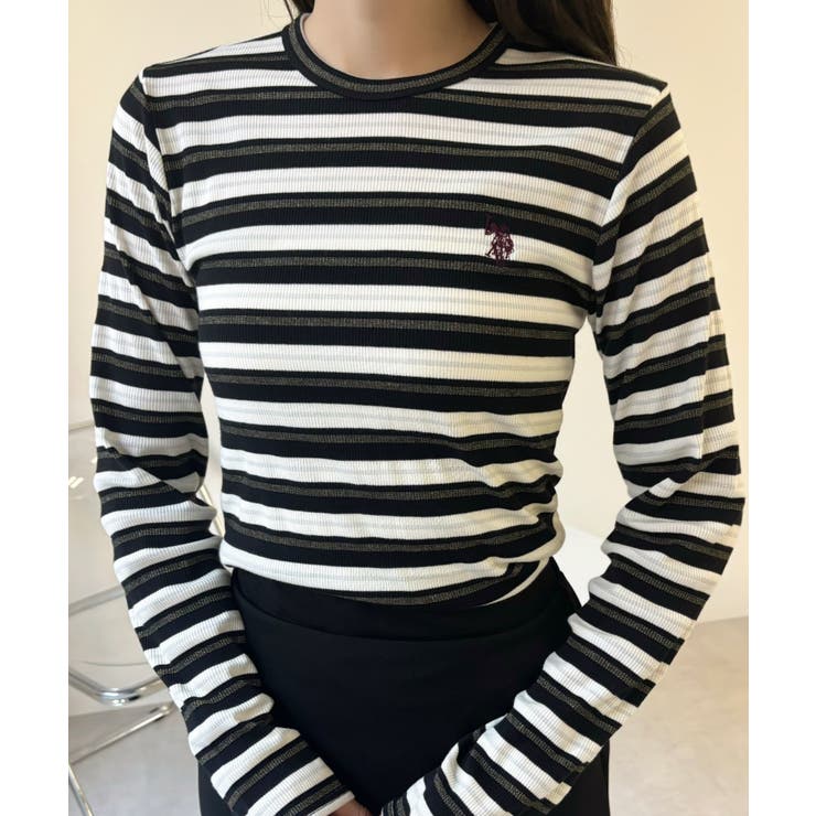 U.S. POLO ASSN. ラメ リブ ボーダー クルーネック Tシャツ | Ada. | 詳細画像27 