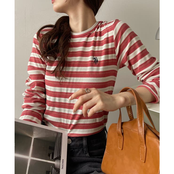 U.S. POLO ASSN. ラメ リブ ボーダー クルーネック Tシャツ | Ada. | 詳細画像3 