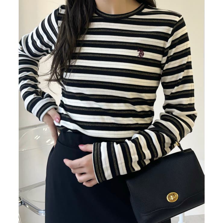 U.S. POLO ASSN. ラメ リブ ボーダー クルーネック Tシャツ | Ada. | 詳細画像4 