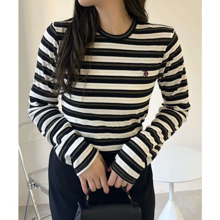 U.S. POLO ASSN. ラメ リブ ボーダー クルーネック Tシャツ | Ada. | 詳細画像5 