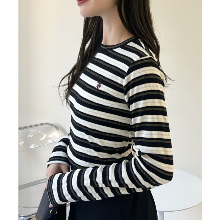 U.S. POLO ASSN. ラメ リブ ボーダー クルーネック Tシャツ | Ada. | 詳細画像6 