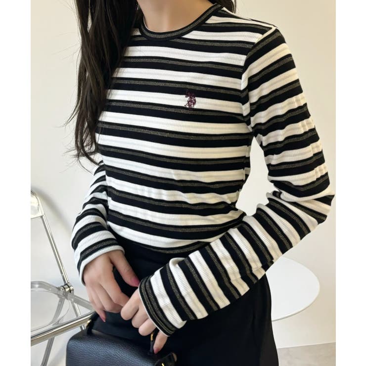 U.S. POLO ASSN. ラメ リブ ボーダー クルーネック Tシャツ | Ada. | 詳細画像7 