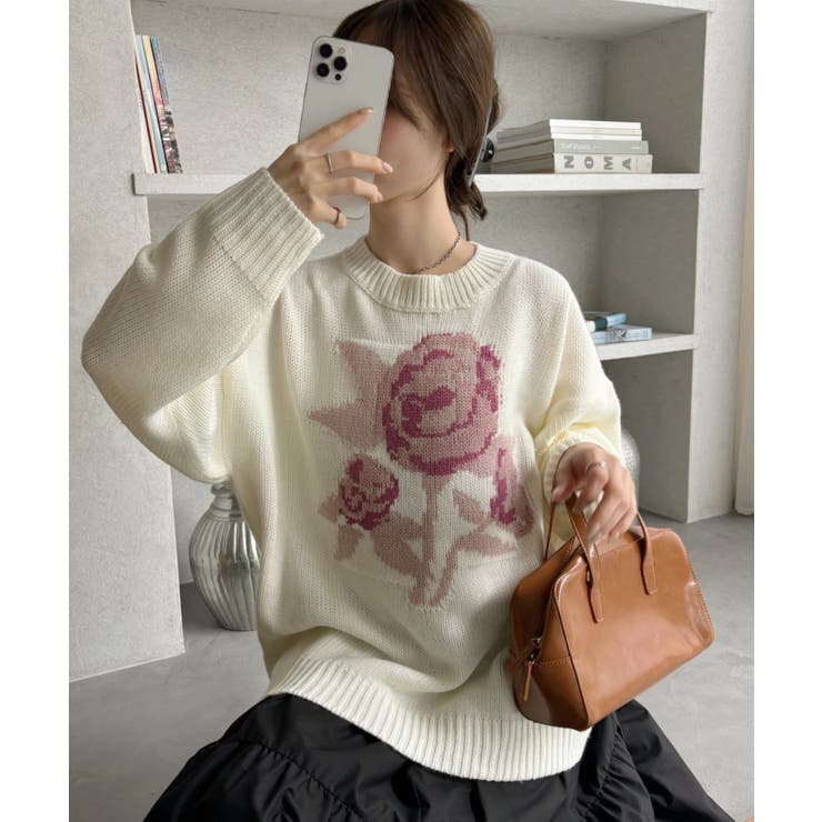 ローズ ジャガード オーバーサイズ ニット | Ada. | 詳細画像1 