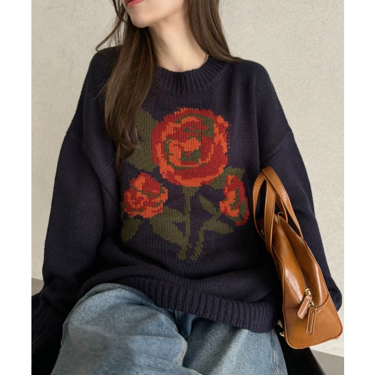 ローズ ジャガード オーバーサイズ ニット | Ada. | 詳細画像12 