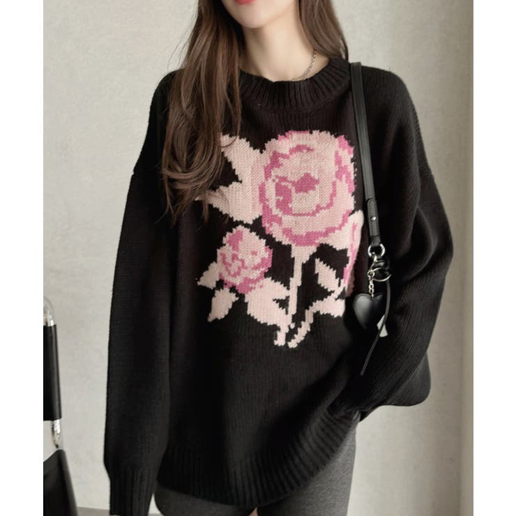 ローズ ジャガード オーバーサイズ ニット | Ada. | 詳細画像14 