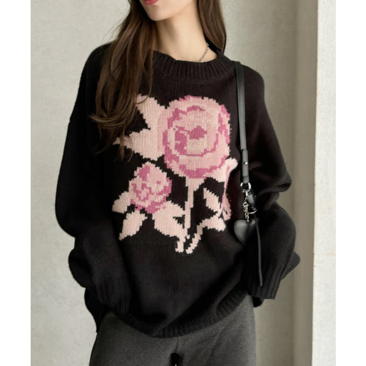 ローズ ジャガード オーバーサイズ ニット | Ada. | 詳細画像15 