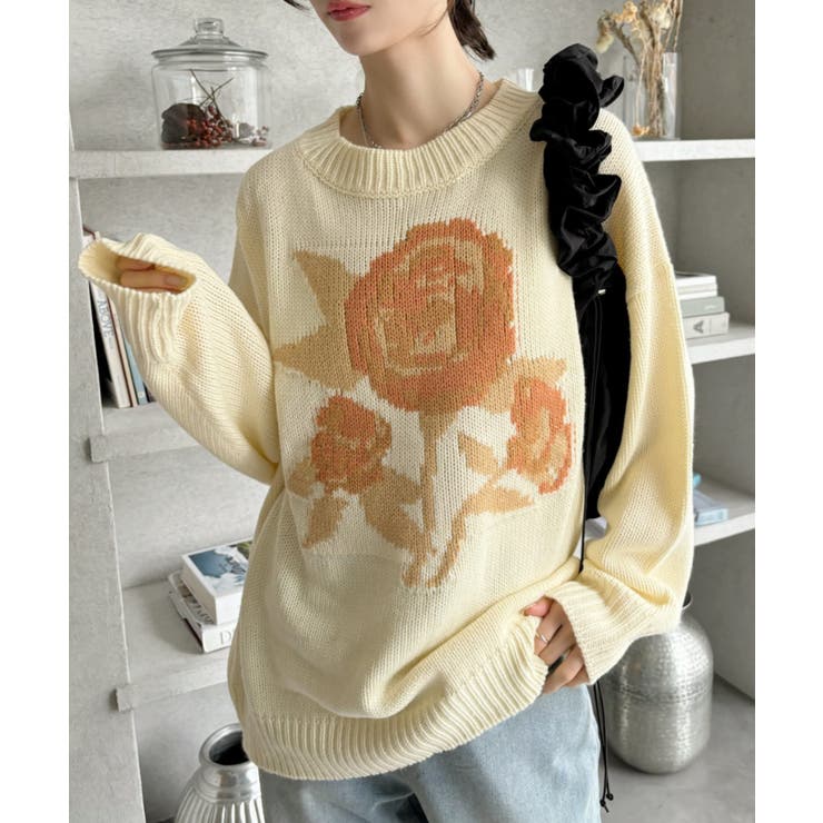 ローズ ジャガード オーバーサイズ ニット[品番：ORGW0009205]｜Ada