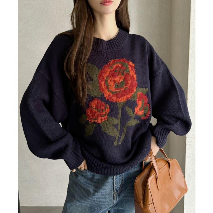 ローズ ジャガード オーバーサイズ ニット | Ada. | 詳細画像24 