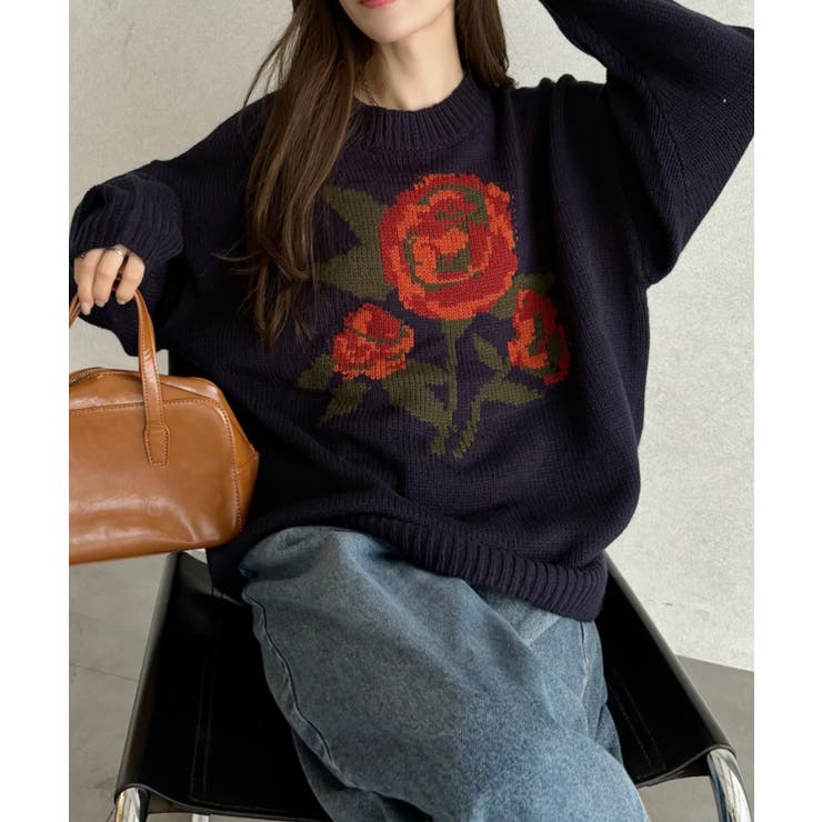 ローズ ジャガード オーバーサイズ ニット | Ada. | 詳細画像26 