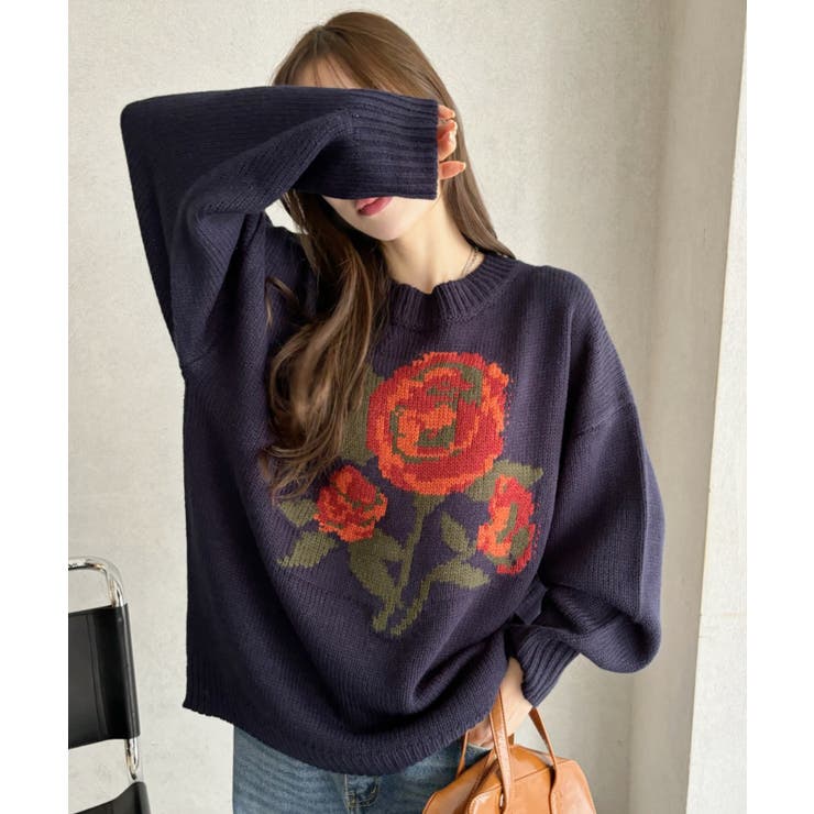 ローズ ジャガード オーバーサイズ ニット | Ada. | 詳細画像27 