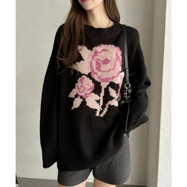 ローズ ジャガード オーバーサイズ ニット | Ada. | 詳細画像32 