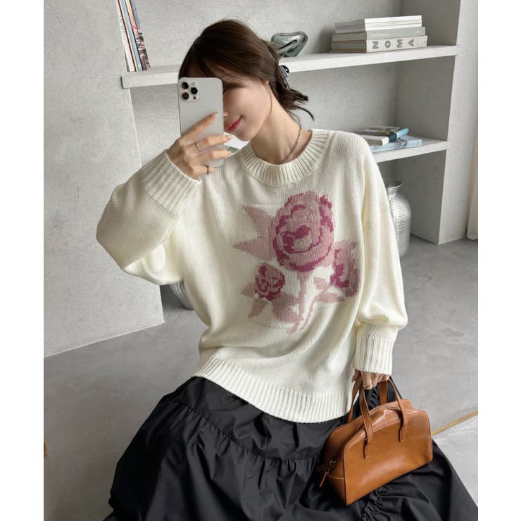 ローズ ジャガード オーバーサイズ ニット | Ada. | 詳細画像5 