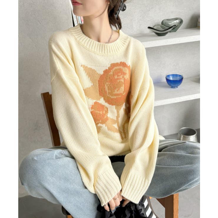 ローズ ジャガード オーバーサイズ ニット | Ada. | 詳細画像8 