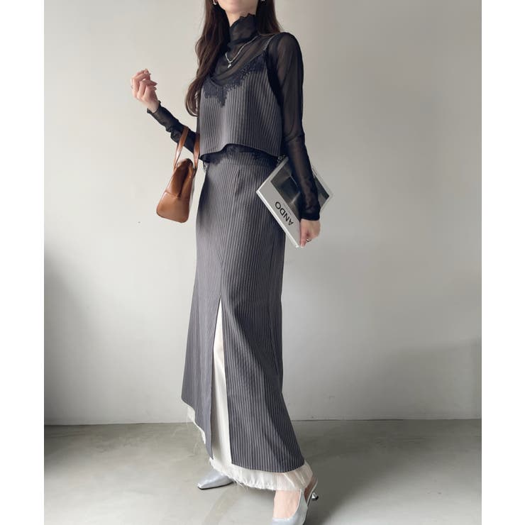 ストライプデザイン フェイクレイヤード タイトスカート[品番