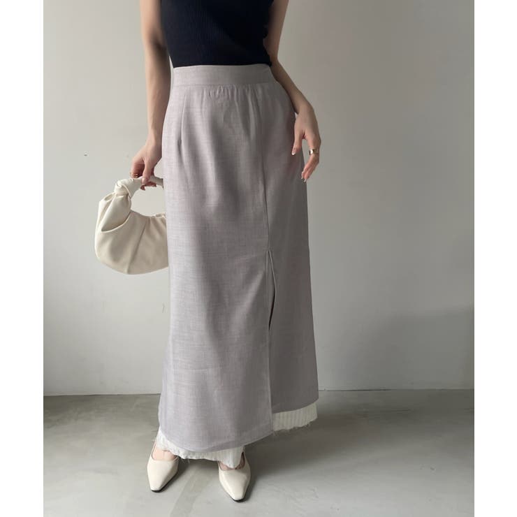 ストライプデザイン フェイクレイヤード タイトスカート[品番