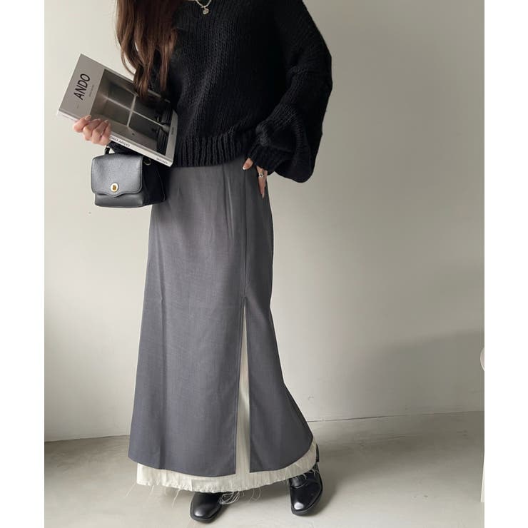 ストライプデザイン フェイクレイヤード タイトスカート[品番