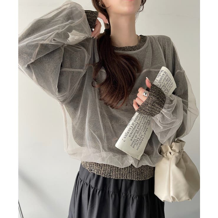 チュールドッキング ミックスカラー ニット | Eclat one | 詳細画像1 