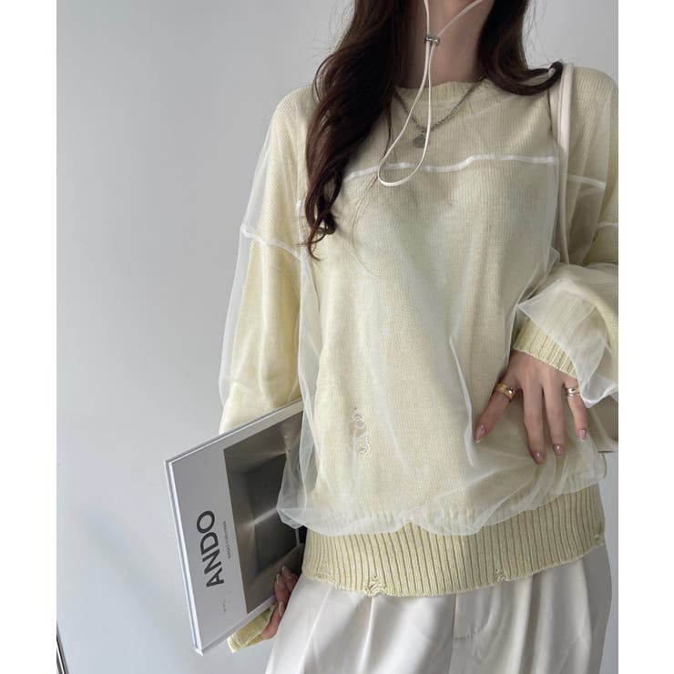 チュールドッキング ミックスカラー ニット | Eclat one | 詳細画像5 