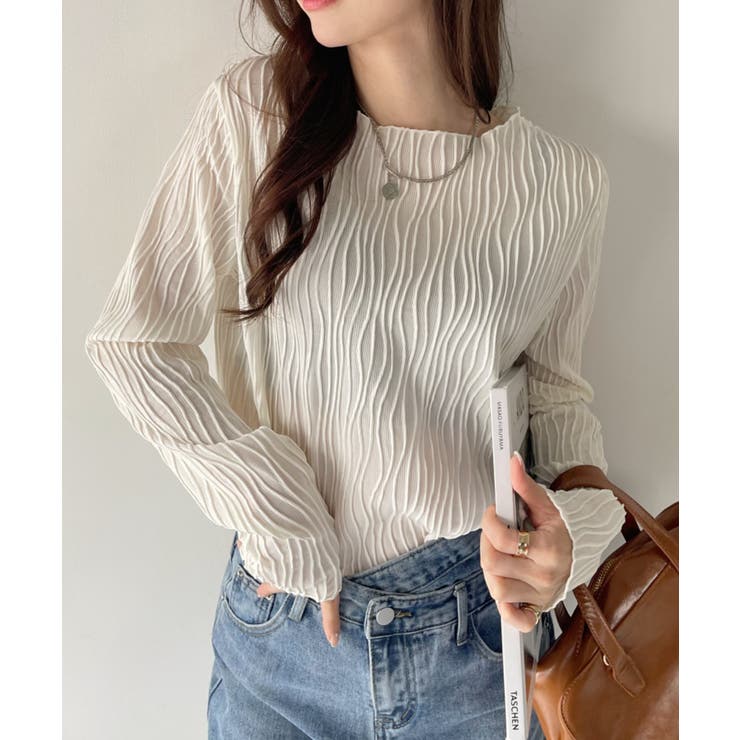 ウェーブ プリーツ ボートネック トップス[品番：ORGW0009062]｜Ada