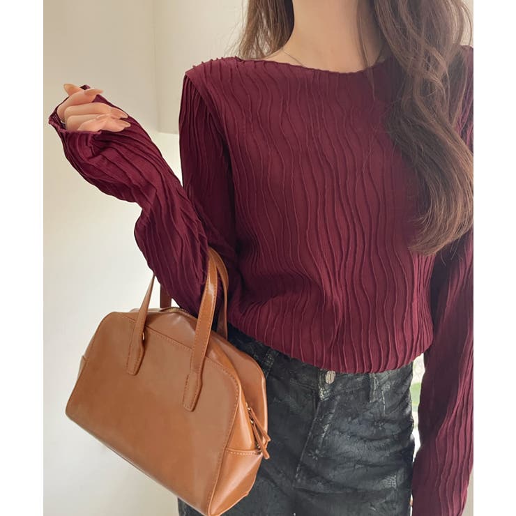 ウェーブ プリーツ ボートネック トップス[品番：ORGW0009062]｜Ada