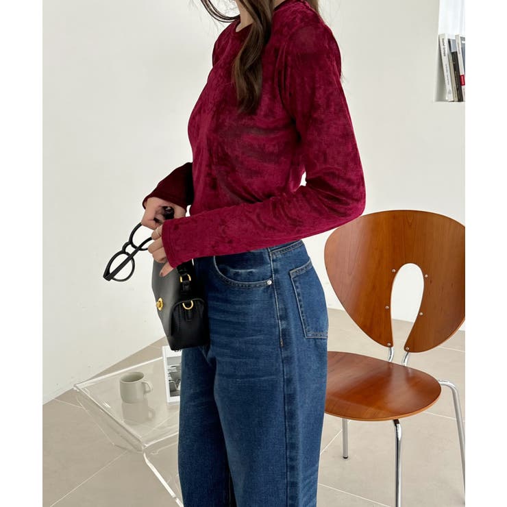 シアー ベロア クルーネック ロングスリーブ トップス | Ada. | 詳細画像15 