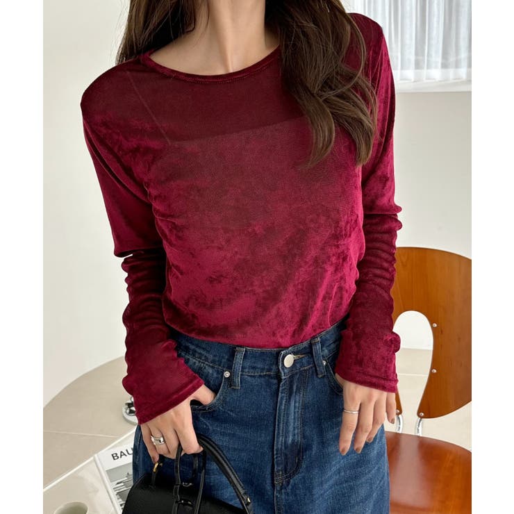 シアー ベロア クルーネック ロングスリーブ トップス | Ada. | 詳細画像18 