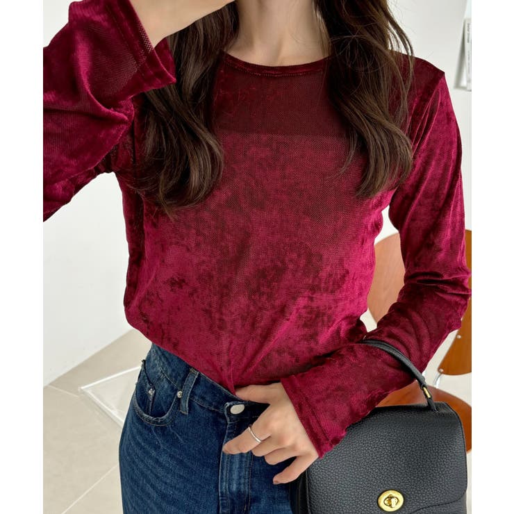 シアー ベロア クルーネック ロングスリーブ トップス | Ada. | 詳細画像3 