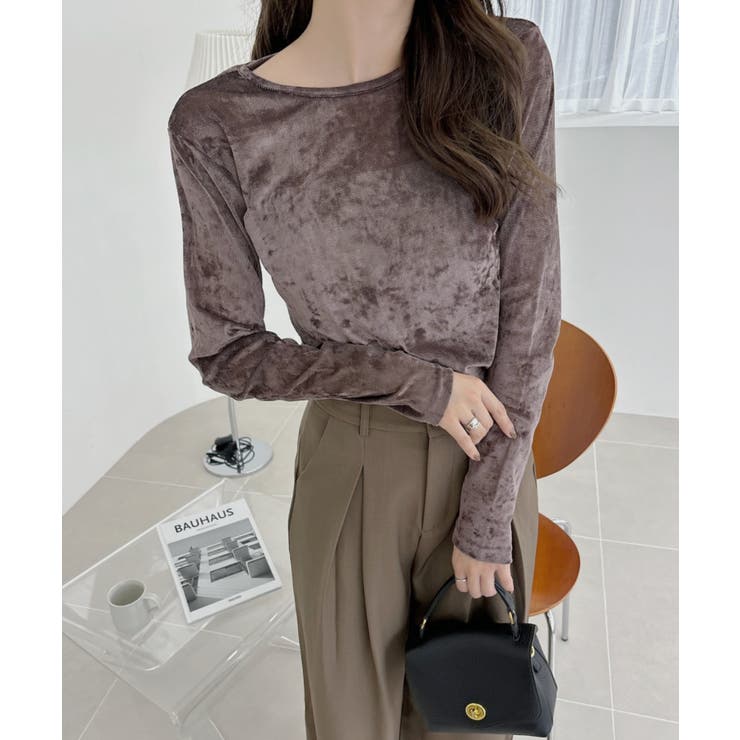 シアー ベロア クルーネック ロングスリーブ トップス | Ada. | 詳細画像34 