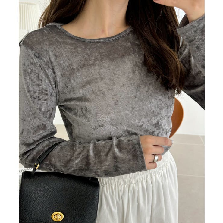 シアー ベロア クルーネック ロングスリーブ トップス | Ada. | 詳細画像6 